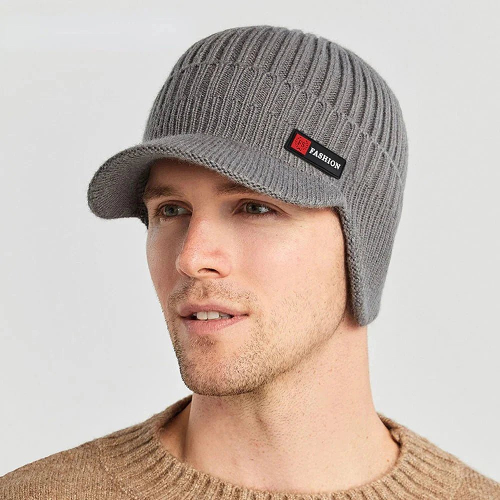 New Winter Men'S Hat – Outdoor Ear Protection Warm Knitted Cap with Windproof Visor, Thick Bicycle Scarf Cap for Men - Next Level