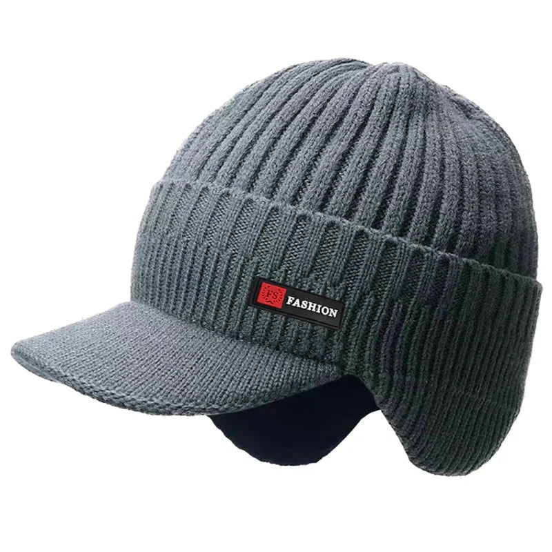 New Winter Men'S Hat – Outdoor Ear Protection Warm Knitted Cap with Windproof Visor, Thick Bicycle Scarf Cap for Men - Next Level