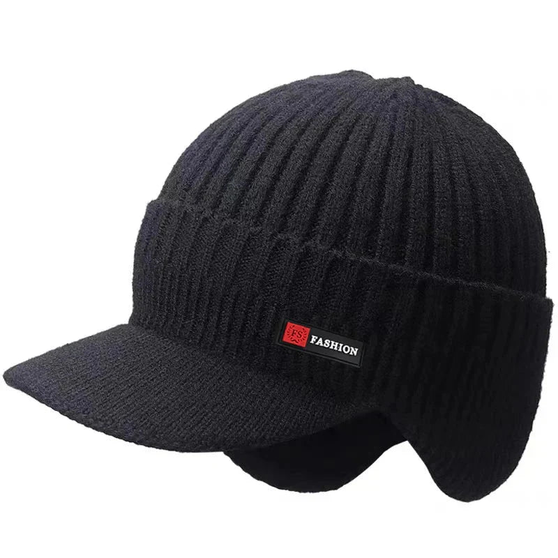 New Winter Men'S Hat – Outdoor Ear Protection Warm Knitted Cap with Windproof Visor, Thick Bicycle Scarf Cap for Men - Next Level